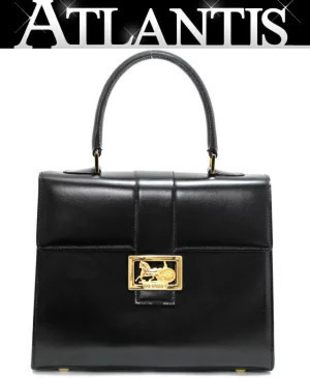 Celine Carriage Handbag Calf Leather Black Gold